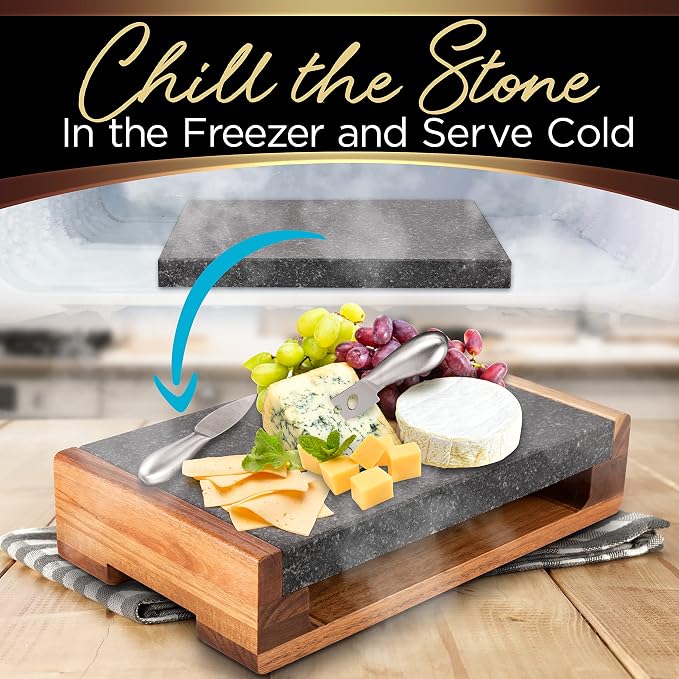 Nutrichef Cooking Stone Grill Set - Hot Lava Rock Sizzling Plate for Steak BBQ & Meat Grilling with Stainless Steel Knives, Cooks and Retains Heat & Flavor, Heated Tray for Serving Food (Pack of 3)