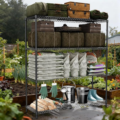 M MZG 2400LBS 47.3" W Stand Shelf Wire Rust-Proof Outdoor Storage Shelving 4-Tier Utility Shelving Unit for Garden Home,Kitchen,Office Dark Grey 17.7" D x 47.3" W x 59.4" H