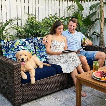 Outdoor Chair Cushion Patio Furniture Seat & Back Pillow 22 x 22 Inch Green | Rain-Proof Cover Removable Replacement with Ties for Wicker Sofa Couch Sunbrella Outside Floral