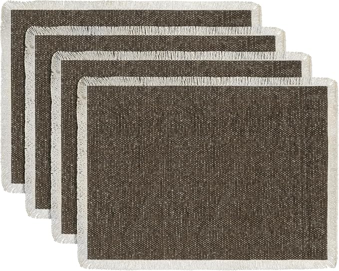 Hausattire Cotton Frayed Placemats Set of 4 Dining Table 13x19 Inch | Rustic Vintage Boho Washable Easter Placemat for Outdoor Parties BBQ's Wedding, Holiday, Nubby Cotton - Brown