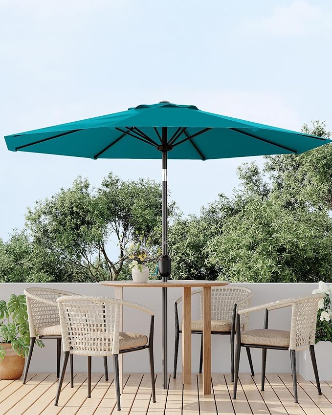 GarveeLife 10 ft Patio Umbrella, Outdoor Table Market Umbrella with Push Button Tilt and Crank, 8 Sturdy Ribs UV Protection Waterproof for Garden, Deck, Backyard, Pool (Turquoise Blue)