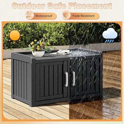 Bifanuo Shoe Storage Cabinet, 2-Door Outdoor Storage Bench with Adjustable Shelves, Waterproof UV-Resistant for Hallway, Living Room, Entryway, Large Capacity Modern Organizer (Black)