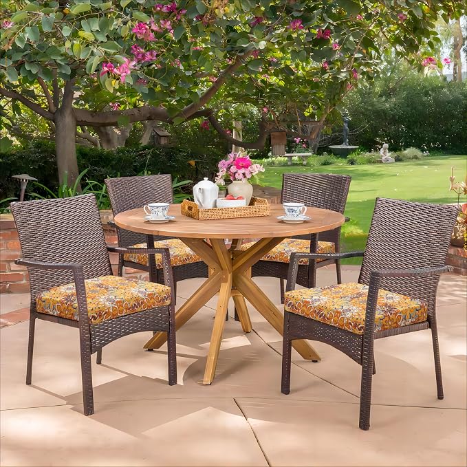 HARBOREST Outdoor Chair Cushions Set of 4, Water Resistant Patio Chair Cushions with Ties, Square Corner Outdoor Seat Cushions for Patio Furniture, 18.5"x16"x3", Blooming