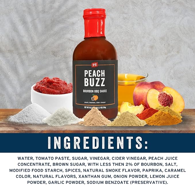 PS Seasoning Peach Buzz Bourbon BBQ Sauce - All-Purpose Sauce for Glazing, Marinating, Basting, and Dipping - Great for Ribs, Pork Chops, Chicken Wings, Pulled Pork, Salmon, Kabobs and more