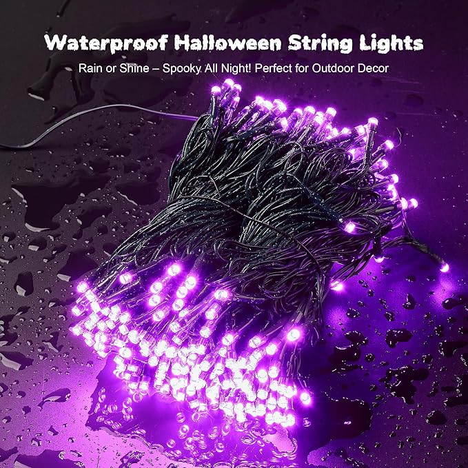 WBao Halloween Lights 300LED 108ft, Super Bright LED String Lights with UL Certified, 8 Lighting Modes, Timer, Connectable, Memory & Waterproof for Indoor Outdoor Halloween Decorations, Purple