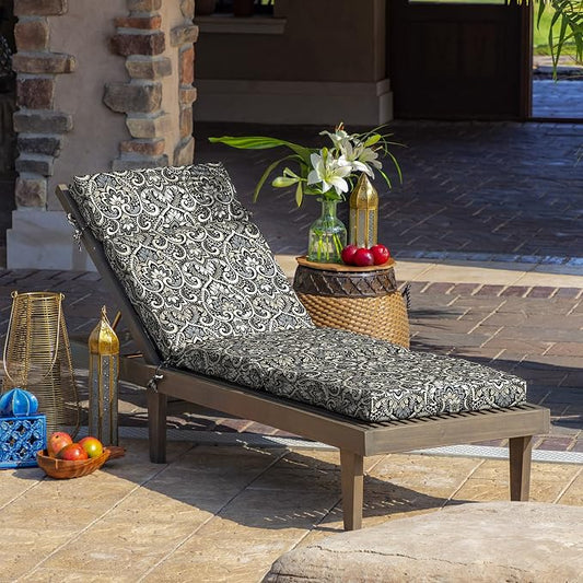 Arden Outdoor Chaise Cushion, 21 in x 72 in, Weather-Proof, Rain-Proof, Fade Resistant Patio Cushion for Chaise Lounger Black Aurora Damask | Lounge Cushion, Weather-Proof, Rain-Proof, Fade Resistant for Chaise Lounger, Mold and Mildew Resistant