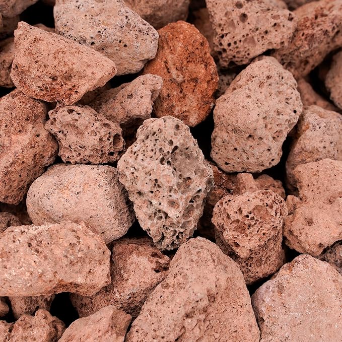 Onlyfire Red Lava Rock 10 Pounds Volcanic Lava Stones for Indoor Outdoor Fire Pits Fireplaces Gas Grill and Landscaping, 0.3-0.6 Inch