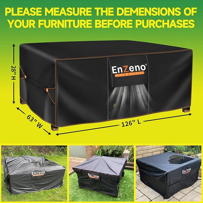 Enzeno Patio Furniture Set Cover, Outdoor Sectional Sofa Couch Set Covers Waterproof, Garden Dining Table Chair Set Cover Outside Rectangular Heavy Duty Weatherproof 126" L x 63" W x 28" H Black…