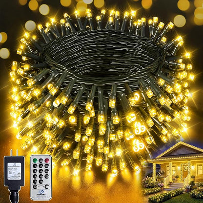 132FT 400 LED Warm White Fairy Lights, Dark Green Wire 8 Modes Timer, IP44 Waterproof Outdoor Indoor String Lights for Patio Garden Backyard Bedroom Classroom Weeding Christmas Decor