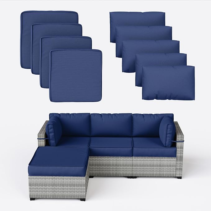 9 Pcs Outdoor Patio Cushions Covers Replacement Sets, Covers Only | 9 Pcs Patio Cushions Covers Replacement UV Resistant, Water Anti-Slip, Heavy-Duty Zippers for 5 Pcs Patio Furniture Set