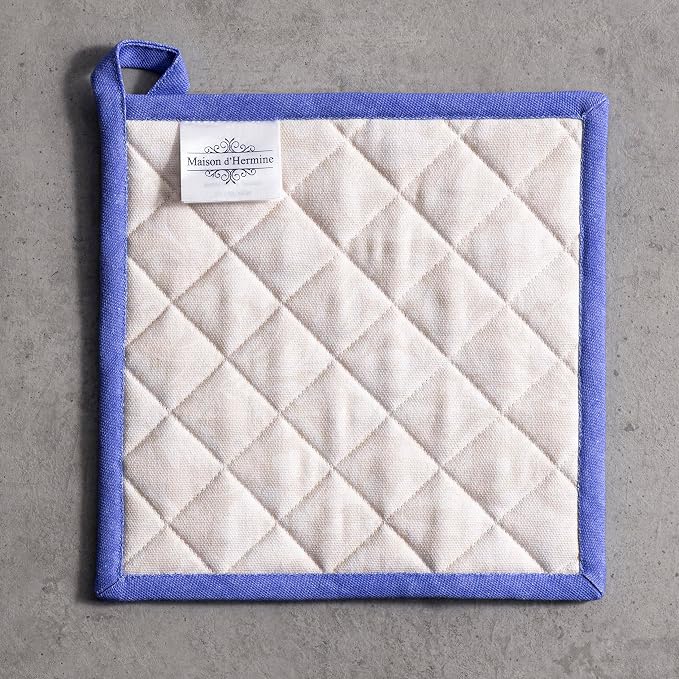 Maison d' Hermine Pot Holders 100% Cotton Potholders (8" x 8", Pack of 2) | Heat Resistant Hot Pads with Loop BBQ Cooking Baking Farmhouse Kitchen Handling Hot Pans Spring Summer - Gourmand