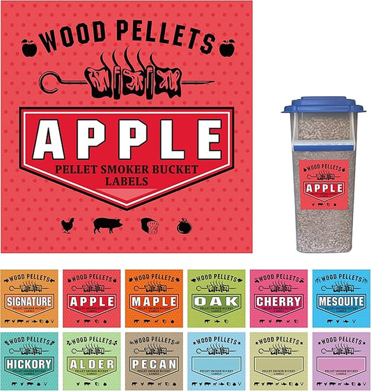 Smoker Grill Pellet Label Stickers - Set of 12 for Wood Pellet Storage Containers, Easy Identification of Different Flavors