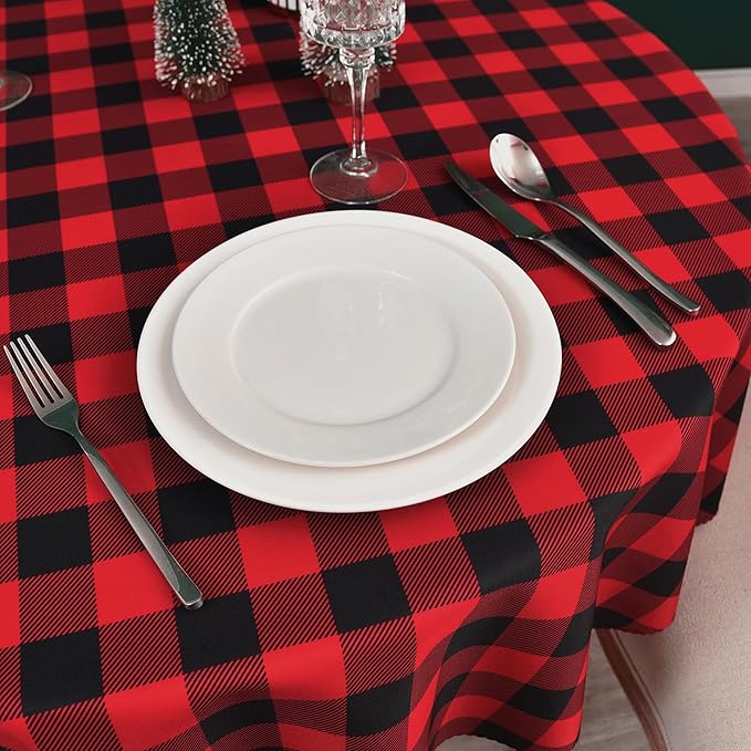 Waterproof Plaid Tablecloth Fabric - Round 108 Inch Classic Gingham Checker Table Cloth for Indoor/Outdoor Use - Buffalo Table Cover for Picnics, BBQs, and Parties