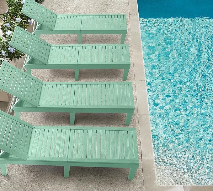 Nestl Sun Tanning Chair - Sage Green Chaise Lounge Chair Outdoor, Lightweight Pool Lounge Chairs Set of 6, Adjustable 5-Position Reclining Lawn Chair, Waterproof Beach Outdoor Lounge Chairs
