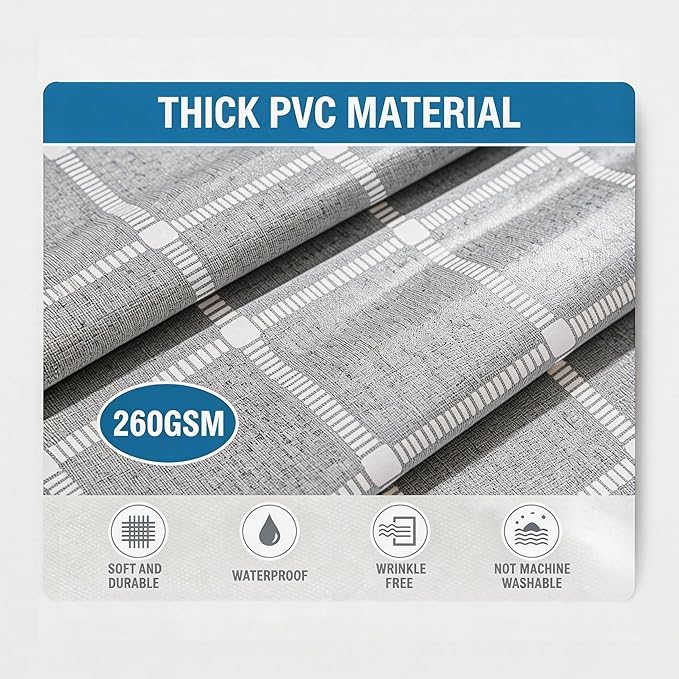 Rectangle Vinyl Tablecloth 100% Waterproof - Heavy Duty Buffalo Plaid Table Cover for Outdoor Picnic Camping Patio - Wipe Clean Checkered Gingham Tablecloth for BBQ Party Decor - 55x108 Grey