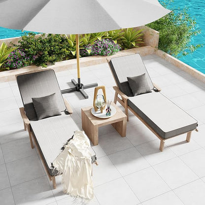 Outdoor Water-Resistant Olefin Chaise Lounge Cushions with Pillow, Weather and Fade Resistant Patio Furniture Lounge Chair Cushion Ideal for Patio, Lawn, Garden, Beige, 72" L x 21" W x 5" T