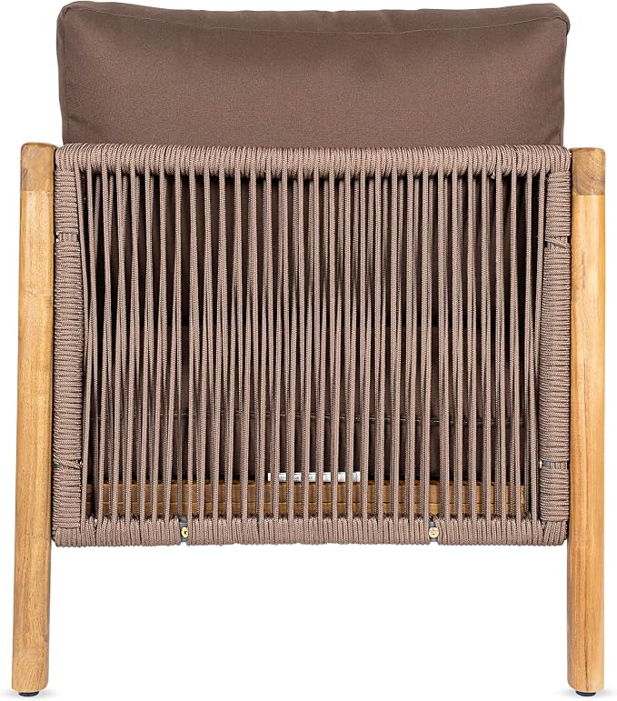 Christopher Knight Home Seward Acacia Wood Lounge Chair Outdoor with Removable Cushion, Solid Wood Patio Accent Chair with Rope Backrest, Patio Outdoor Armchair, Teak+Bown