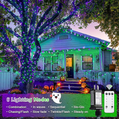 JMEXSUSS 400 LED Purple and Green Halloween Lights | 132ft Remote Control Halloween String Lights Plug in, Christmas Lights Indoor Outdoor for Yard Tree Porch Halloween Decor
