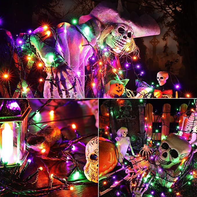 Brizled Halloween Lights Indoor Outdoor Purple Green & Orange Light String | 240 LED 95.14ft; 8 Modes; Connectable; Timer; Waterproof; Plugin Mini Twinkle Fairy Light for Outside Spooky Tree Decoration