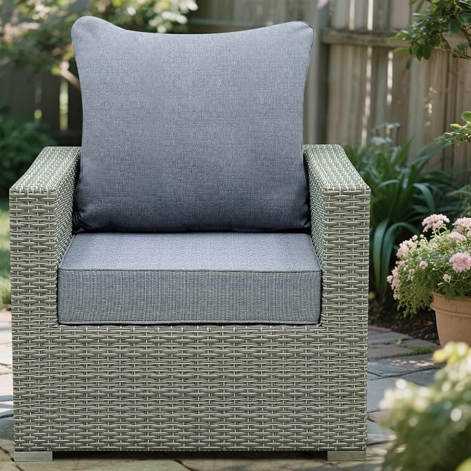 Deep Seat Patio Cushions Set 22 x 22 Inch,Olefin Fabric Outdoor Seat Cushion,Patio Furniture Cushions with Removable Cover,Rain-Proof and Fade Resistant Deep Seat Bottom & Back Cushion,1set