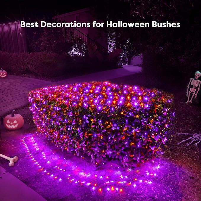 BlcTec Halloween Lights Outdoor 200 LED 8.4ft x 5.2ft Orange Purple Net Lights with 8 Modes, Timer, UL Certified, Connectable, Memory, Waterproof for Lawn, Trees, Bushes Outdoor Halloween Decorations