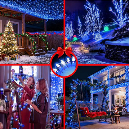 750 LED 240FT Christmas String Lights Outdoor, 12 Pro Modes and Timer Memory & Brightness, Plug in Outdoor Waterproof Clear Wire Twinkle Light for for Xmas Yard Tree Wedding Party Decor (Blue)