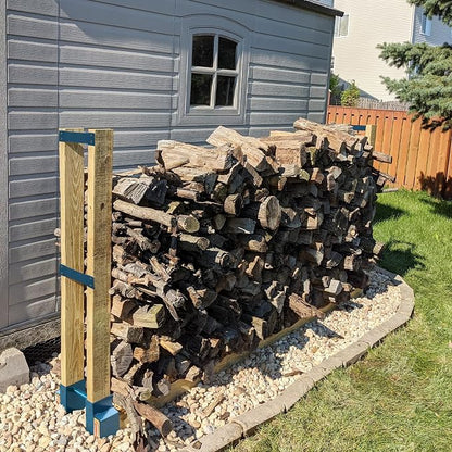 MOFEEZ Outdoor Firewood Log Storage Rack 2x4 Bracket Kit, Fireplace Wood Storage Holder, Adjustable to Any Length - Dark Blue, Two Bases