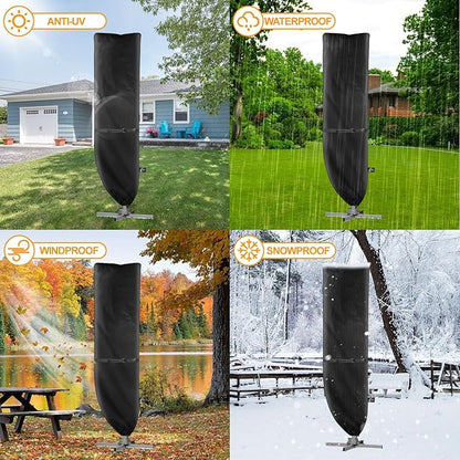 Kipiea Patio Umbrella Cover for 9'-13' Cantilever Umbrella, Upgraded 600D Heavy Duty Outdoor Umbrella Covers with Support Pole and Zipper