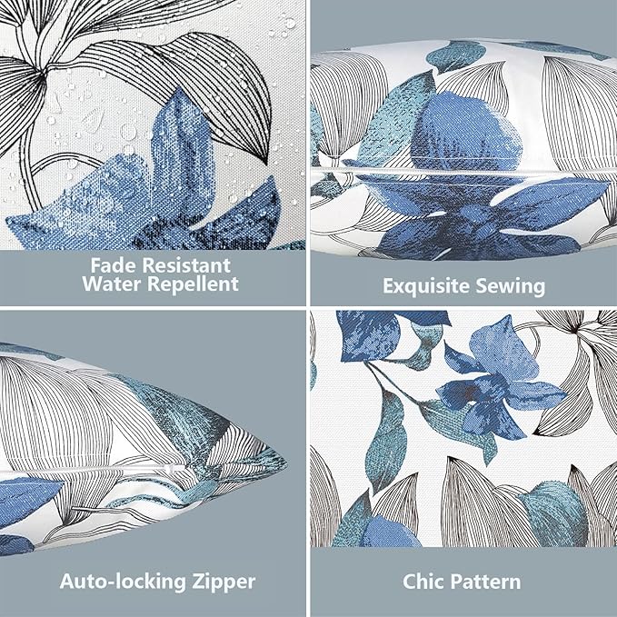 LVTXIII Outdoor Pillow Covers 20x20 Inch, 2 Pack Large Square Throw Pillow Cases, Fade-Resistant Cushion Covers for Patio Furniture Sofa, Garden Porch, Clemens Noir Blue