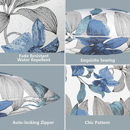 LVTXIII Outdoor Pillow Covers 20x20 Inch, 2 Pack Large Square Throw Pillow Cases, Fade-Resistant Cushion Covers for Patio Furniture Sofa, Garden Porch, Clemens Noir Blue