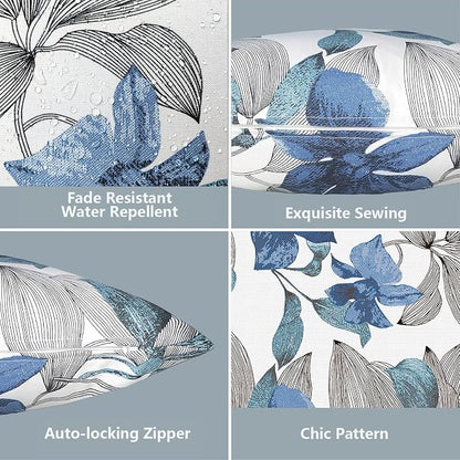 LVTXIII 2 Pack Outdoor Pillow Covers ONLY 18x18 Inch, Water-Repellent Square Decorative Cushion Covers for Patio Furniture, Garden, Sofa, Clemens Noir Blue