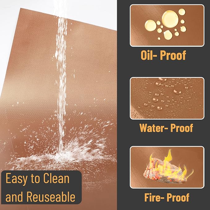 UNCO- Copper Grill Mats for Outdoor Grill, 13" x 15.8", 7 Pack, Nonstick Reusable Grilling Mats for Outdoor Grill, BPA and PFOA Free with PTFE-Fiberglass Coating