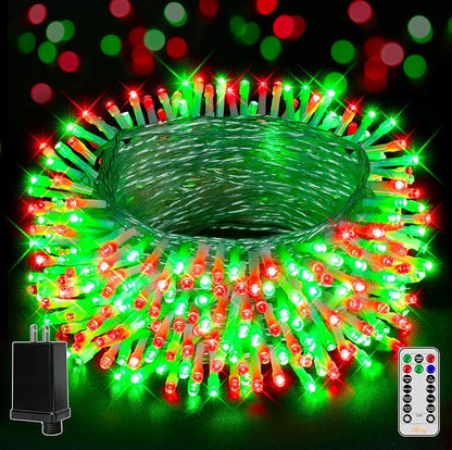 Ollny Christmas Lights Outdoor 800LED 262FT, Red and Green Plug in Fairy Lights with Remote, 8 Modes Waterproof Timers Dimmable LED String Lights for Indoor House Outside Bedroom Patio Balcony