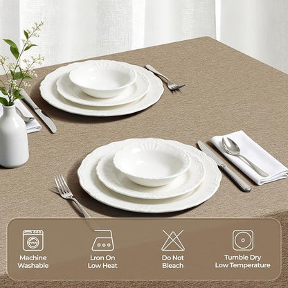 Decorelia Faux Linen Farmhouse Table Cloth 60"x84" for Rectangle Table, Coffee Waterproof Outdoor Washable Cloth Tablecloth for Rectangular Dining Room Kitchen Outdoor Party Restaurant Decor