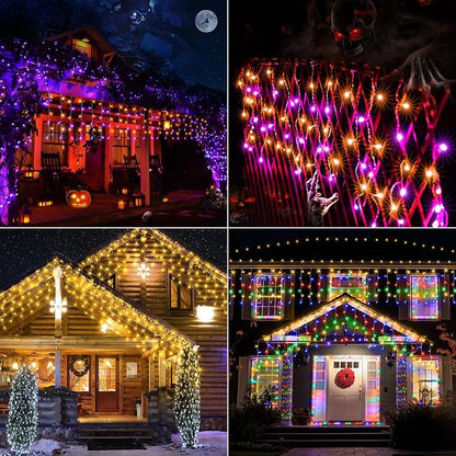 Joomer 33FT RGB Christmas Icicle Lights Outdoor Non-Connectable Xmas Lights | with Remote Timer Waterproof Plug-in String Light for Xmas Party, holiday Eaves Roof Christmas Decorations