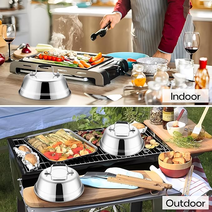 Onader 6 Inch Round Melting Dome Griddle Lid Set of 4, Stainless Steel Small Basting Cover