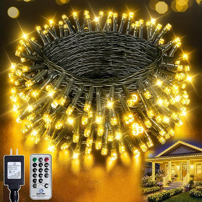 66FT 200 LED Warm White Fairy Lights, Dark Green Wire 8 Modes Timer, IP44 Waterproof Outdoor Indoor String Lights for Patio Garden Backyard Bedroom Classroom Weeding Christmas Decor