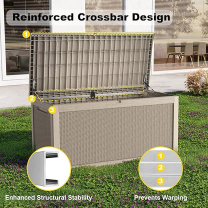 320 Gallon Outdoor Storage Box Waterproof - Outside Resin Deck Box, Lockable Storage Bin for Patio Furniture,Garden Tools,Cushions,Pool Accessories(Grey)