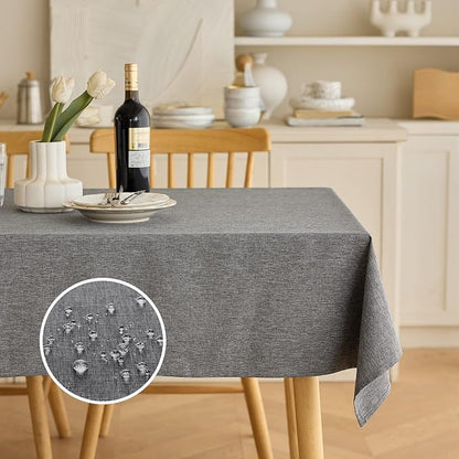 Decorelia Faux Linen Waterproof Tablecloth,Dark Grey,144" x 60" (Rectangular)
