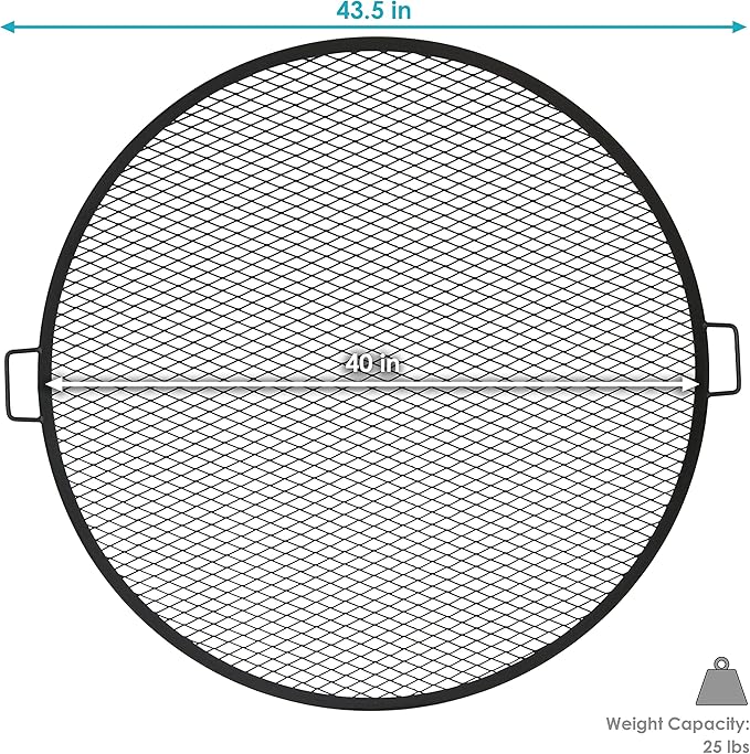 Sunnydaze X-Marks Outdoor Fire Pit Grill Grate for Cooking - Round Fire Pit Grate - Steel Campfire BBQ Grill with Handles - 40-Inch