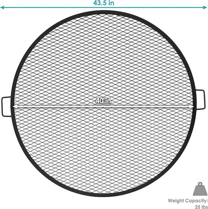 Sunnydaze X-Marks Outdoor Fire Pit Grill Grate for Cooking - Round Fire Pit Grate - Steel Campfire BBQ Grill with Handles - 40-Inch