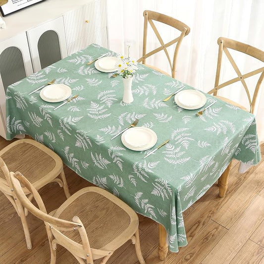 Heavy Duty Vinyl Tablecloth with Flannel Backing Waterproof Oil-Proof Plastic Table Cloth Stain-Resistant Wipeable Rectangle or Square Table Cover for Indoor and Outdoor (Mint Leaf, 54X54 Inch)