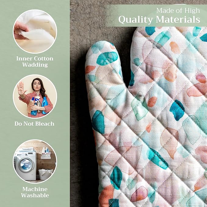 Maison d'Hermine Oven Gloves 100% Cotton Oven Mitt 7" x 13" with Loop Heat Resistant BBQ Cooking Gloves Baking Grilling Kitchen Hotel Home Farmhouse Spring Summer (Pack of 1, Summer Picnic)