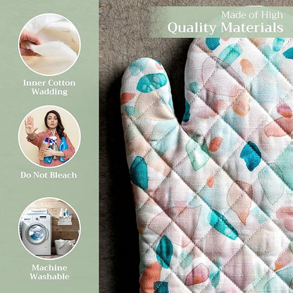 Maison d'Hermine Oven Gloves 100% Cotton Oven Mitt 7" x 13" with Loop Heat Resistant BBQ Cooking Gloves Baking Grilling Kitchen Hotel Home Farmhouse Spring Summer (Pack of 1, Summer Picnic)