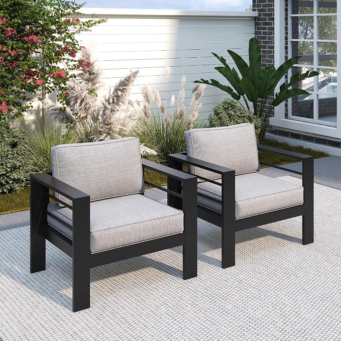 Solaste Aluminum Outdoor Patio Chairs Set of 2, Light Grey Patio Sofa Set