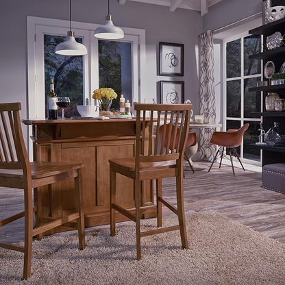Homestyles Americana Cottage Oak 3-Piece Kitchen Island Set with Hardwood Drop Leaf Top and Two Counter Stools