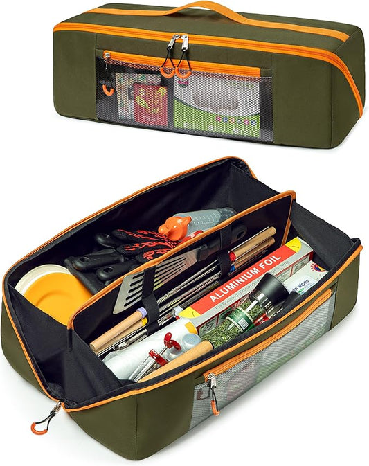 Marscamd 22” Grill Tool Storage Bag with Dual Inner Compartments, Wide-Open Grill Utensil Storage Bag for Grill, Griddle and Barbecue Tools, Green (No Accessories)