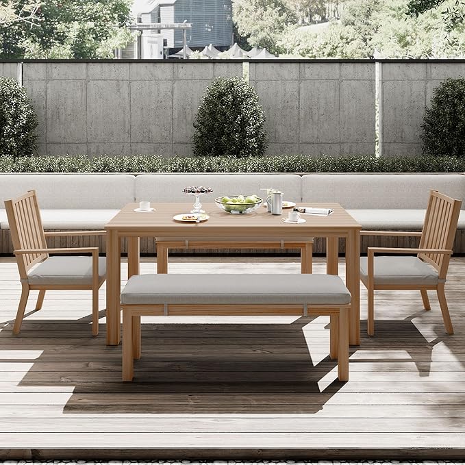 FansaFurn Outdoor Patio Bench, Metal Aluminum Outdoor Bench with Waterproof Cushions, Outdoor Patio Furniture Seating for Porch, Balcony, Deck, Backyard, Brown