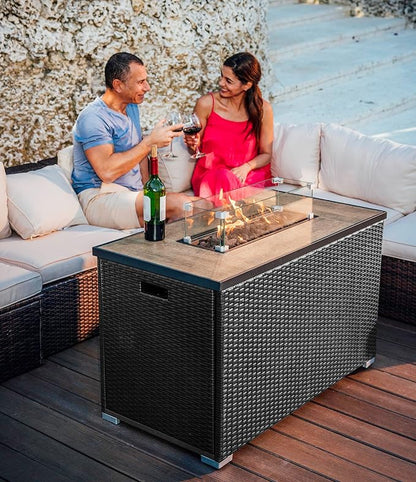 Nestl 43 Inch Fire Pit for Outdoor - 50,000 BTU Outdoor Propane Fire Pit Table with Lid, Rain Cover & Lava Rocks - Patio Fire Pit Table with Tempered Glass for Backyard Gatherings - Grey
