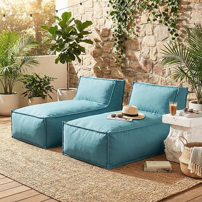 Christopher Knight Home Natty Outdoor Bean Bag Chair Set of 2, Fabric Bean Bag Chair for Adults and Kids, Indoor/Outdoor Sun Lounger, Patio Lounge Chair Set of 2, Teal